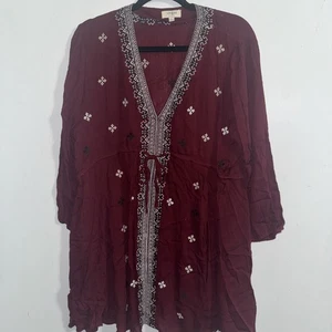 Umgee Gauzy Maroon Boho Dress Embroidered Pattern Size Large Festival Rockabilly - Picture 1 of 6