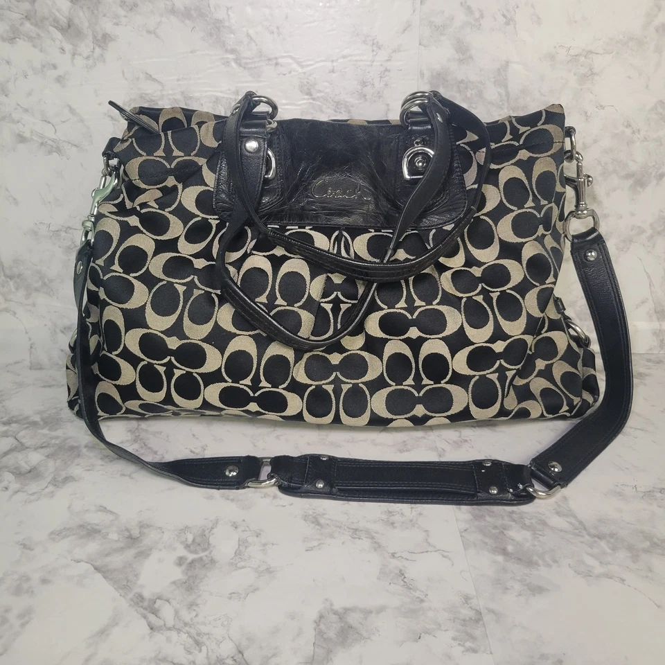 Coach Black Ashley Satchel Shoulder Bag Sateen Pleated Handbag Purse Y2K Vintage - Image 1 of 4