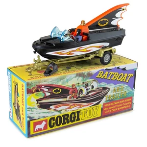 CORGI MODEL CLUB ISSUE #107 1966 BATMAN BATBOAT WITH TOW HOOK FIGURES & TRAILER - Picture 1 of 5
