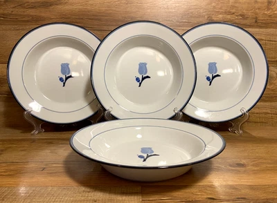 JUEGO DE 4 - DANSK - TIVOLI LA TULIPE AZUL - TAZONES DE SOPA MÁS GRANDES CON BORDE DE 8 3/4" - USADOS EN EXCELENTE ESTADO Foto 1 de 4