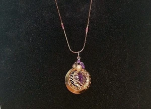 Monet Gold Tone Purple Rhinestone Pendant Necklace Vintage READ - Picture 1 of 10