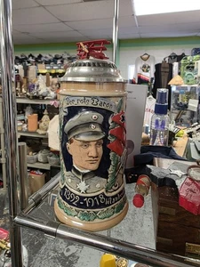 German Beer Stein Red Baron Stein, Tripledeckerlid 0.5 lit.. KI T1000BF 0,5L NEW - Picture 1 of 6