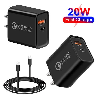 Fast Wall Charger Adapter US Plug PD 20W USB-C Type C Cable For iPhone 16 series - Image 1 of 4
