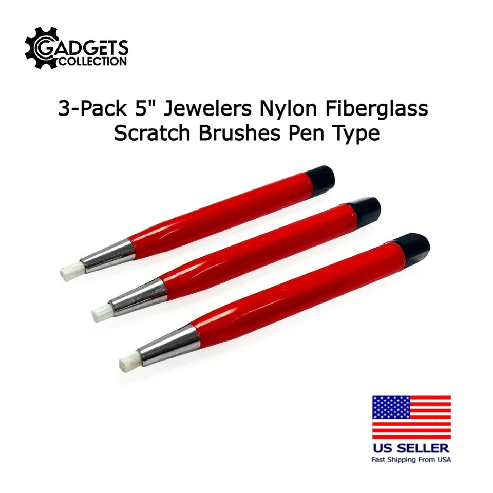 2pk Jewelers Nylon Fiberglass Scratch Brush Pen Type Extra Refill Dirt Remover