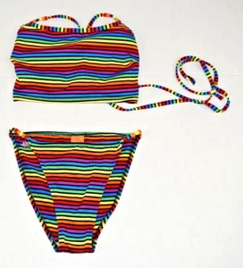 Vintage Bikini Swimsuit Mudd S/M Rainbow 90s Bead Detail Back Tie Tankini - Picture 1 of 13
