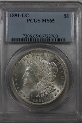 1891-CC  1.00 PCGS  MS 65  Morgan Silver Dollar,Miss Liberty Head Dollar, $1 - Image 1 of 2