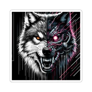 Sticker Cynical Cyber Wolf Noir Art Y2K Aesthetic AOP Vicious 2x2 3x3 4x4 6x6 - Picture 1 of 13