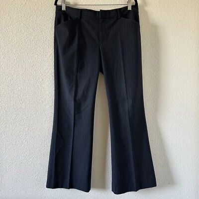 ELIE TAHARI 女式休闲正装裤 34 英寸腰蓝色黑色针条纹阔腿裤 — 第 1/4 张图片