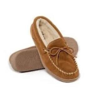 NEW NWT My Pillow Slippers Moccasin 74015-03 Tan Suede Faux Fur Lining Men SZ 9