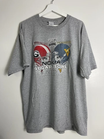 Vintage Nokia Sugar Bowl 2006 Bulldogs vs Mountaineers Shirt Sz XL Football Gray Cover