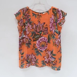 Blusa Top Naranja ANTHROPOLOGIE Farm Rio Pintuck Estampado Floral de Gasa XS - Imagen 1 de 4