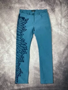 JEAN CLAUDE JITROIS Pants Womens S 36 Blue Leather Logo Made in France - Picture 1 of 8