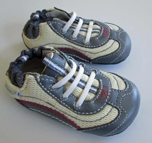 Robeez Braedon Shoes in Grey Cream Size 2 (3-6 Months) Soft Sole Sneaker Leather - Picture 1 of 7