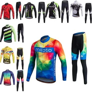 Miloto Men's Road Bike Clothing Long Sleeve Cycle Top Padded Cycling Tights Kit - Picture 1 of 17