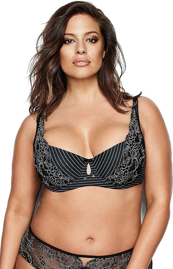 Ashley Graham 401456 Diva Lightly Padded Balconnet Bra 38 C Black 38c