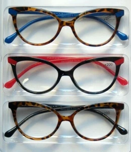 TAHARI PREMIUM 3 PAIR READING GLASSES READERS CAT EYE +2.00 NEW AUTHENTIC - Picture 1 of 3