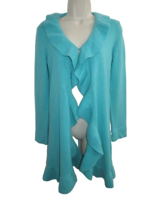 Cárdigan Lilly Pulitzer 100 % cachemir azul aguamarina borde con volantes talla XS Foto 1 de 4