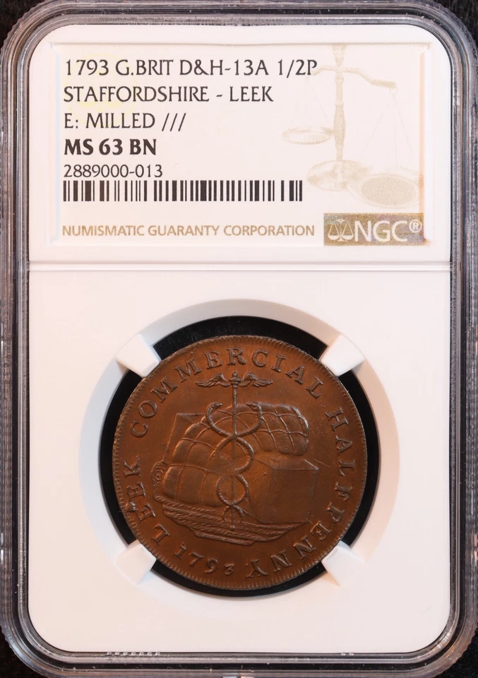 1793 Great Britain Staffordshire, Leek Conder 1/2 Penny - NGC MS63 - Superb! PQ+ - Image 1 of 4