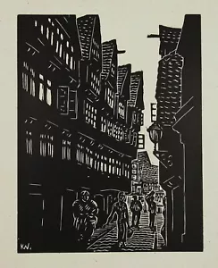 Klaus Wrage (1891-1984) Holzschnitt MENSCHEN IM GÄNGEVIERTEL um 1935 - Bild 1 von 2