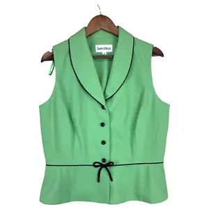 Vintage Danny & Nicole Career Coquette Green Peplum Lapel Pin Up Vest Womens 14 - Picture 1 of 21