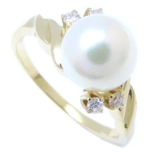 MIKIMOTO 18K Yellow Gold ring Pearl 7.5mm Diamond Size 4.75 /293519 - Picture 1 of 8