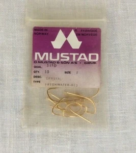 Mustad Crystal Freshwater Fly Hooks Size 1 - Blind Eye - Pack of 10 - Vintage - Picture 1 of 5