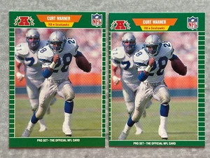 (2) 1989 Pro Set CURT WARNER "Rushing Yards" Error & Correct Football Cards #404 - Picture 1 of 2