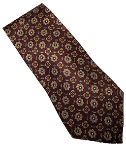 Chaps Ralph Lauren 100% Silk Necktie Geometric Floral Wine Red Blue Gold 57"  - Picture 1 of 4