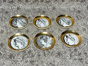 RARE Mid Century Fornasetti Milano Coaster Plates Monete Roman Cameo Italy MCM - Picture 1 of 14