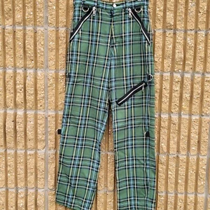 VTG Morbid Threads Y2K Goth Grudge Green Plaid Zipper Pockets Pants Mens 28x31 - Picture 1 of 10