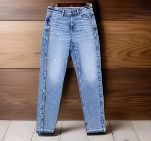 AMERICAN EAGLE Jeans Women's 4 Mom Jean High Rise Insideout Leg Hem Denim - Picture 1 of 8