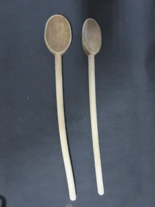 Pair of Primitive Antique Vintage 16" Long Handled Hand Carved Wooden Spoons - Picture 1 of 5