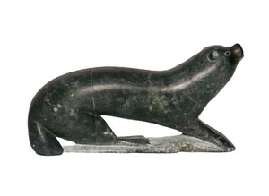Vintage INUIT Eskimokunst handgeschnitzt Speckstein OTTER signiert nummeriert - Bild 1 von 8
