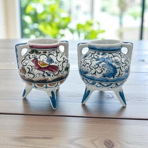 Vintage Pombal Portugal Hand Made Ceramic Bird Bunny Footed Pots Signed 4" - Picture 1 of 13