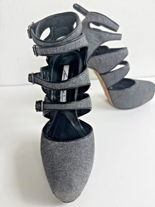 Brian Atwood Pixi Dark Gray   Wool Close toe Strappy Stiletto Heels size 7 - Picture 1 of 18