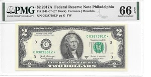 2017A* PHILADELPHIA STAR $2 FRN (C* BLOCK) PMG 66 EPQ GEM UNCIRCULATED - Picture 1 of 24