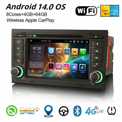 8-Kern Android 14 DAB+ Autoradio Für Audi A4 S4 SEAT EXEO Navi WiFi CarPlay 64GB - Bild 1 von 4
