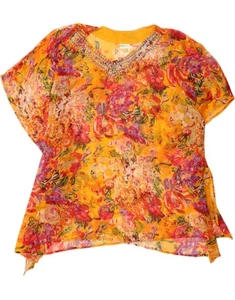 VINTAGE Womens Oversized Blouse Top UK 22 3XL Yellow Floral Polyester DR45 - Picture 1 of 3