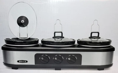 Bella - Olla de cocción lenta triple 3 X 1,5 cuartos de galón - Acero inoxidable/Negro Foto 1 de 4