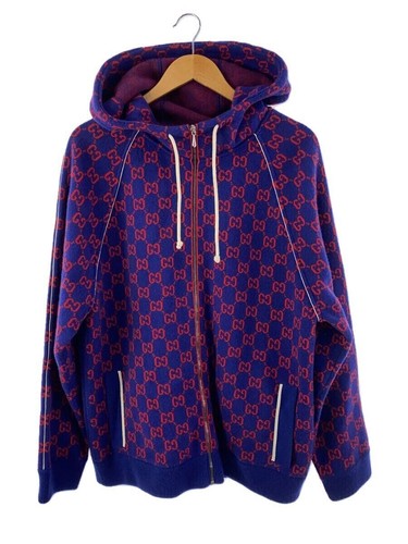 Felpa con cappuccio e zip GUCCI GG misto lana cashmere modello blu navy all over taglia S #EG AGA