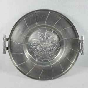 12" Vintage Aluminium Tablett Floral Narzisse geätzt Servierschale mit Griffen - Bild 1 von 9