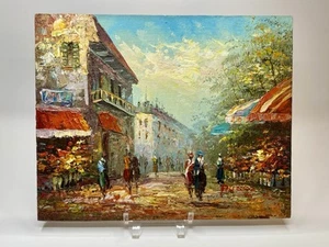 VTG Signed Russo Parisian Street Scene Oil Painting On Board, Unframed. - Picture 1 of 10