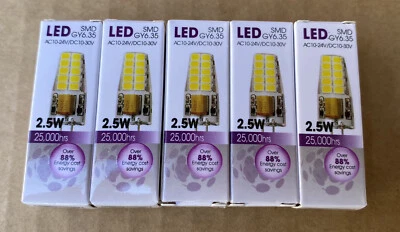 5 Pack 2.5W GY6.35 GX6.35 LED SMD Bulb Light Lamp White 6500K GY 6.35 AC10-24V - Image 1 of 4