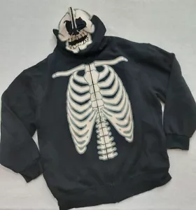 GWP Brand Herren Totenkopf Skelett Schwarz Hoodie Full Zip Jacke Schwarz 2XL XXL - Bild 1 von 11