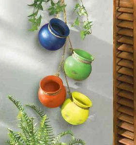 Stylish Multicolor Terracotta Fiesta Dangling Hanging Pots Indoor Decor NEW!! - Picture 1 of 1