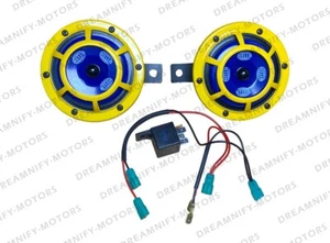 Hella Yellow Panther 118dB 12v tono nítido bocinas dobles, relé y cable para todos los coches - Imagen 1 de 4
