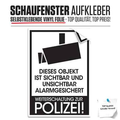 DREIACHTEINS MEDIA +Aufkleber Sticker Alarmgesichert Sicherheit Einbruch Objektschutz Schaufenster+