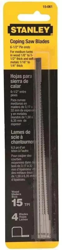 NEW Stanley 15-061 Strong Flexible Coping Saw Blade, 6-1/2 in L, 16 TPI  5r775 - Image 1 of 1