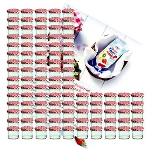 100 Sturzgläser 125 ml Marmeladengläser Einmachglas Einweckglas rot Rezeptheft - Bild 1 von 2
