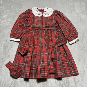 Vintage Sophie Dess Girls 6 Plaid Collared Smocked Embroidered Christmas Holiday - Picture 1 of 11